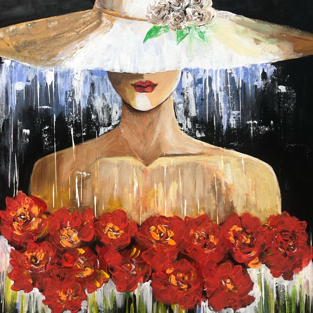 New “Lady with hat” Acrylic Panting by me Size 20x24 inches